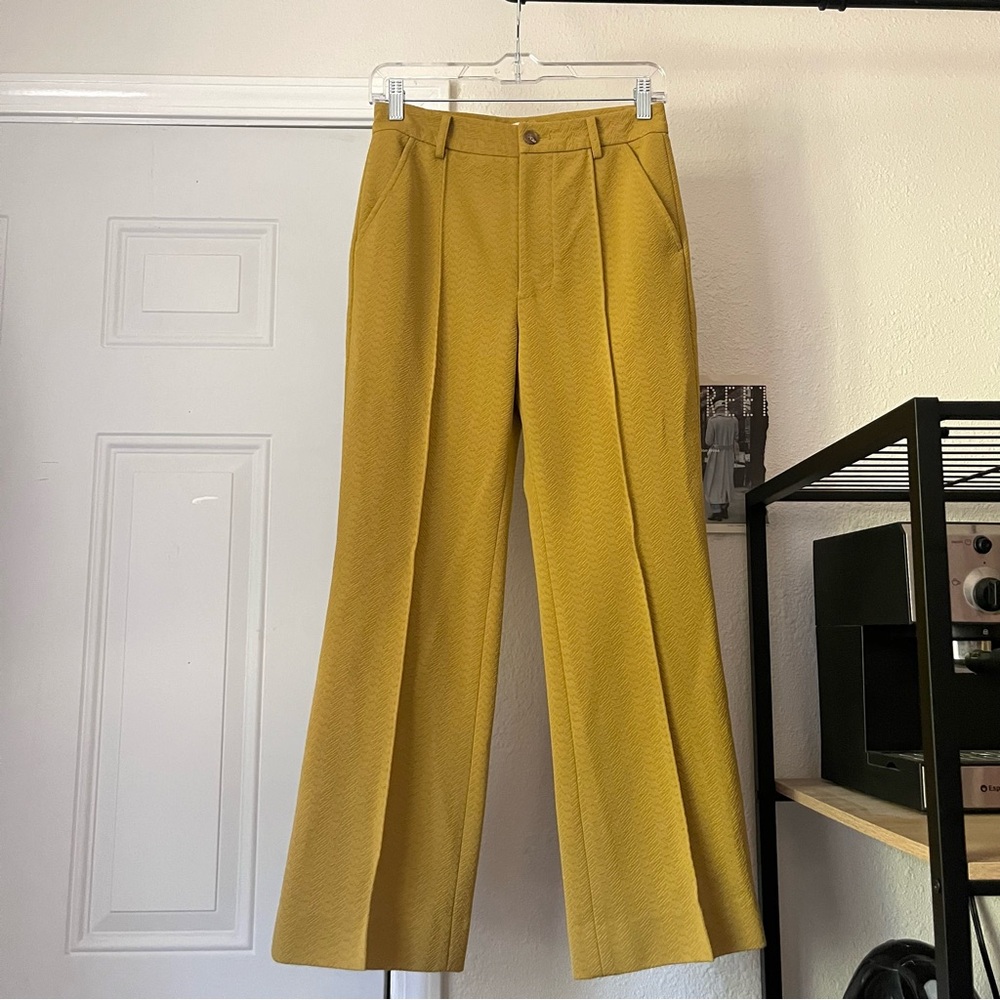 THE GREAT. mustard yellow textured straight leg trousers pants
